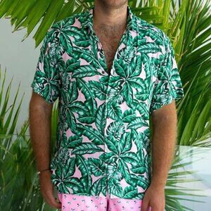 NEW Kenny Flowers Mens XXL Fronds With Benefits Hawaiian Shirt Tropical Vacation